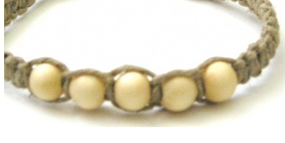 White beads on a hemp bracelet